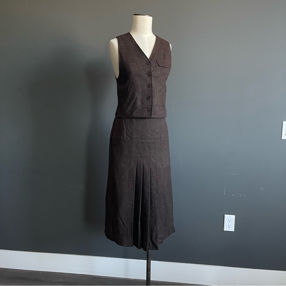 Vintage Wool Vest Skirt Set Brown Academia Quiet Luxury The Row Style Heritage